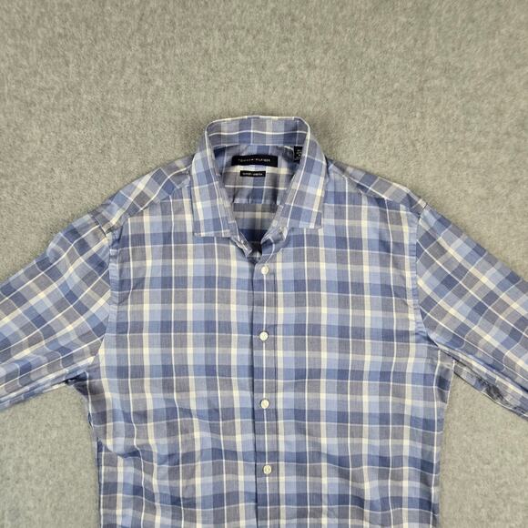 Tommy Hilfiger Shirt Mens Medium 15 1/2 32/33 Blue Plaid Long Sleeve Button Down - Picture 6 of 16